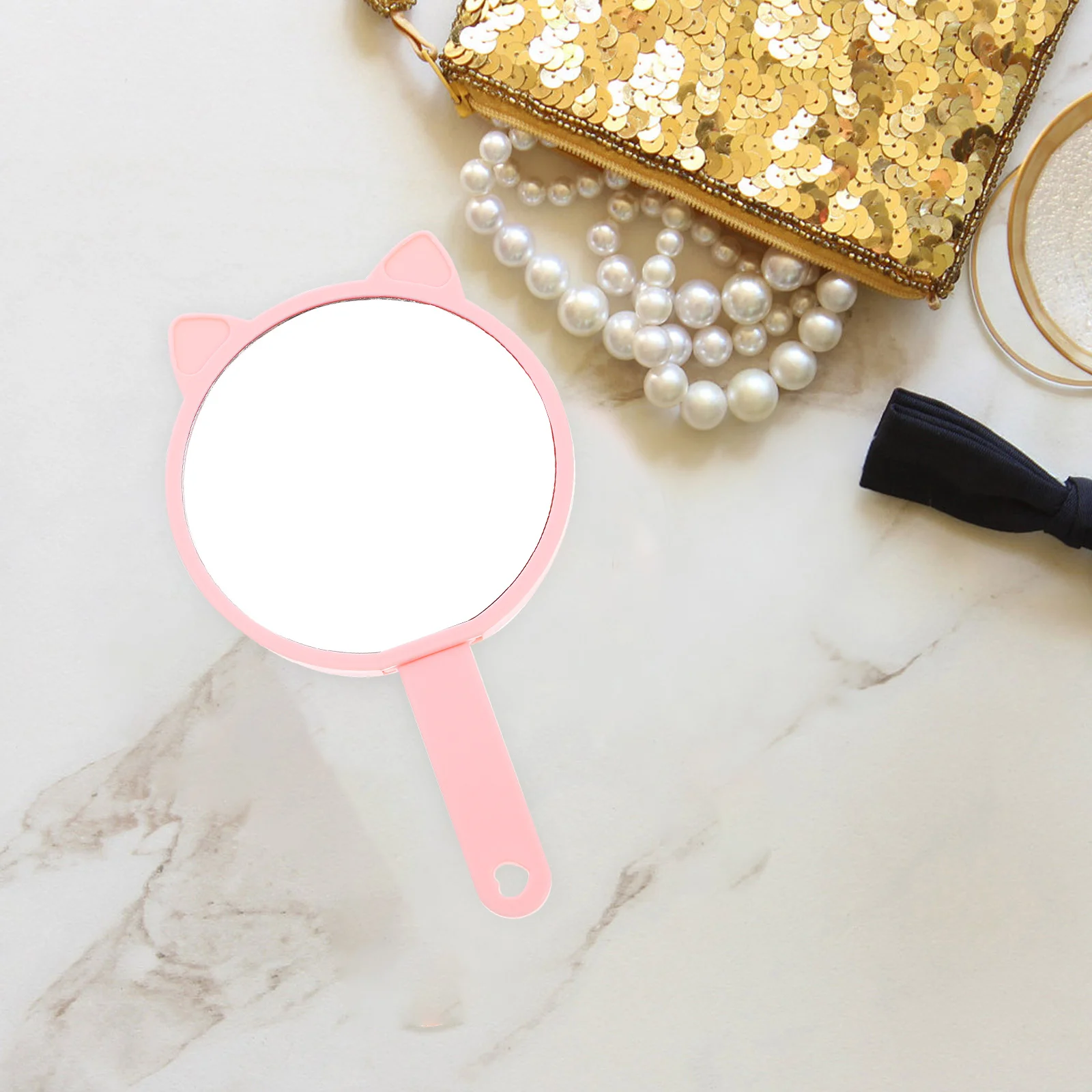 Kat Oor Handspiegel Draagbare Reismake-up Compacte Spiegel Enkelzijdig Schattig Duurzaam Glas PP Materiaal Make-up Compact