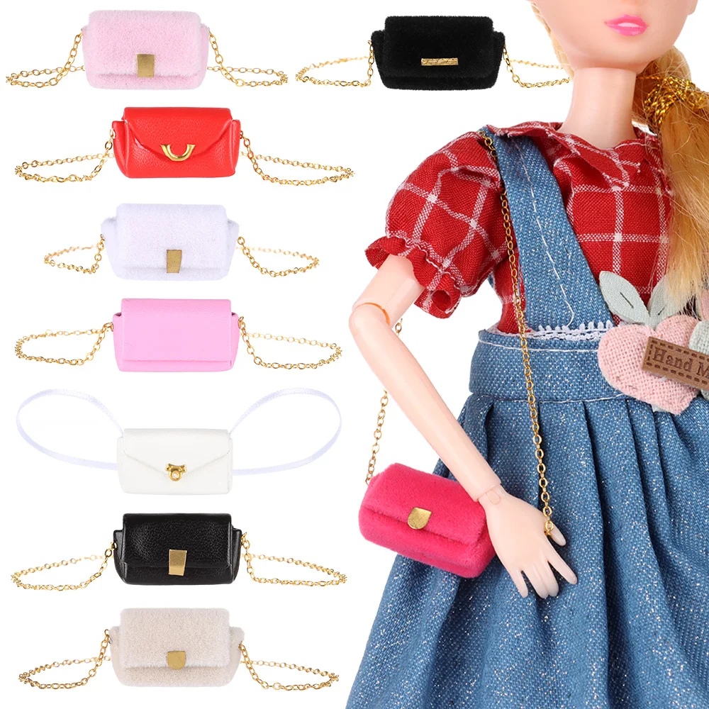 1PC Fashion Leather Miniature Bag For 1/6 1/8 BJD Doll Clothes Accessories Dollhouse Mini Metal Chain Bag Purse Shopping Handbag