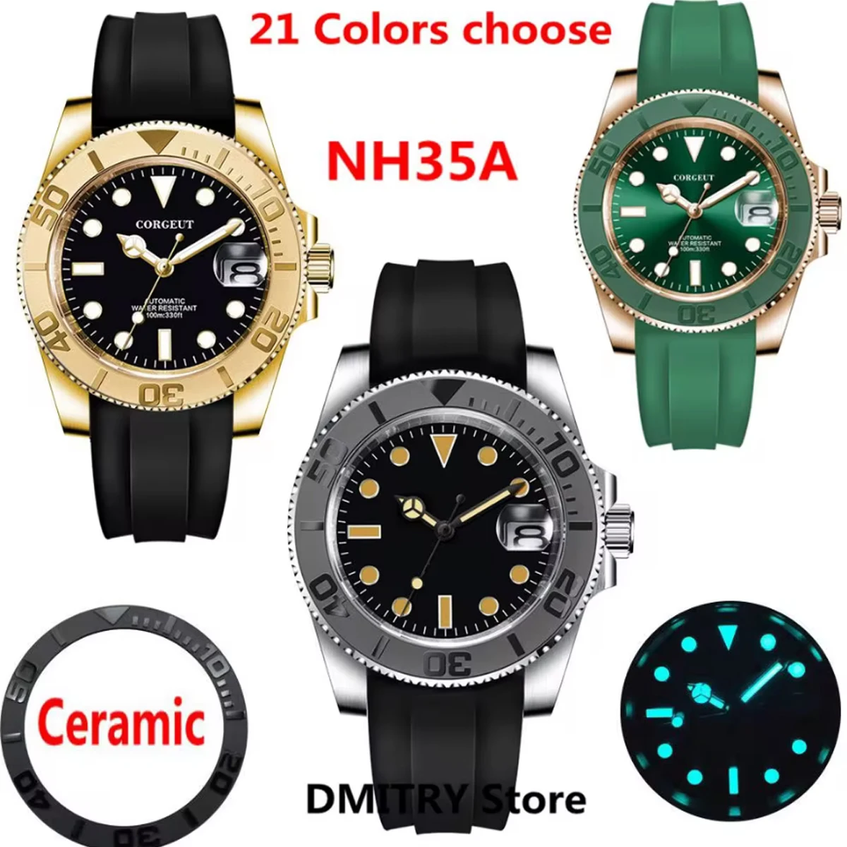 Luxury Corgeut Brand Men\'s Waterproof Wristwatch 40mm Clock Rubber Band Mechanical Watches Sapphire NH35 Automatic Watch