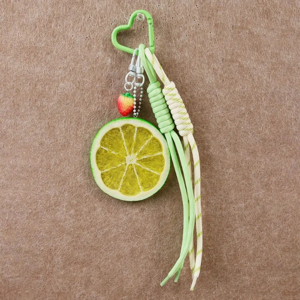 New Y2K Style Acrylic Fruit Keychain Lightweight Portable Woven Rope Keychain Lemon Slice Bag Charm Keychain Personalized Gift