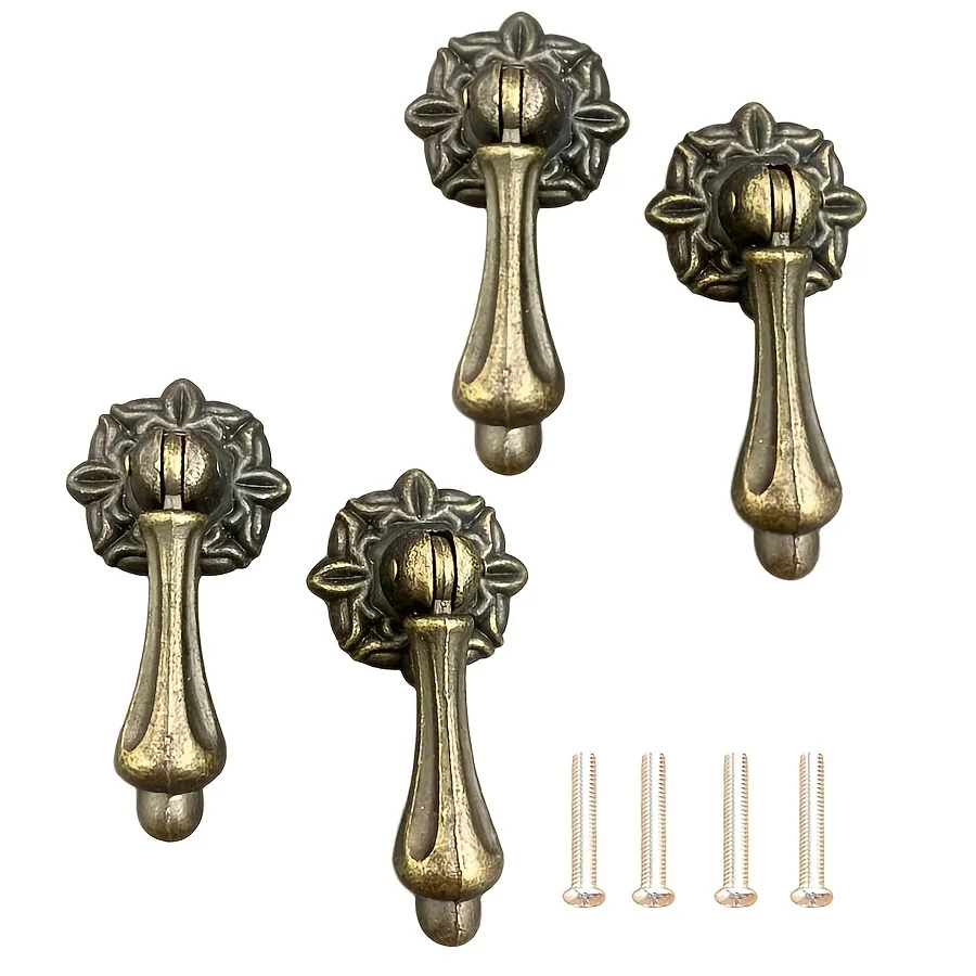 4 pieces single-hole retro cabinet door handles - New Chinese style drawer handles - Wooden box carrying handle for cabinets