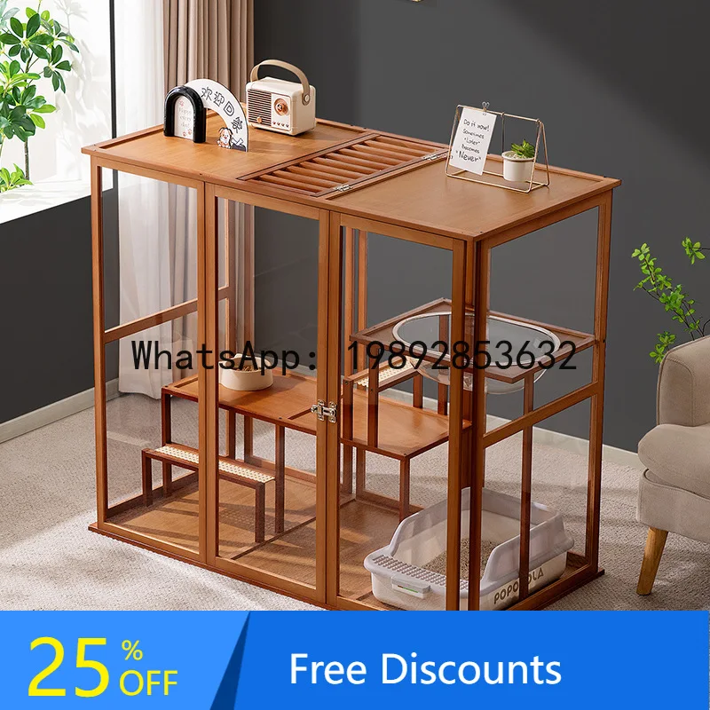 YFY Cat Villa  House Home Indoor Solid Wood  House  Cage Extra Large Free Space Cat Climbing Frame Integrated