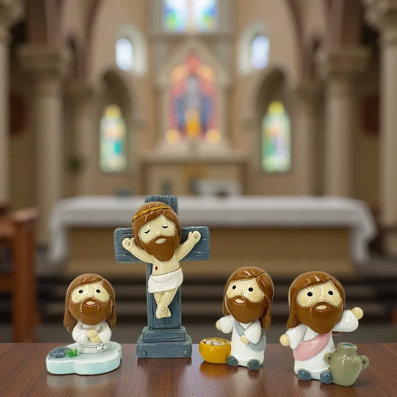 Classic Manger Resin Statue Creative Scene Decoration Desktop Art Craft for Festival Home Indoor Ornament