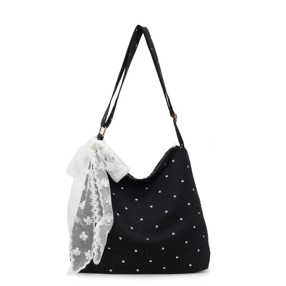 

Korean Stylish Poka Dots Bag Lace Ribbons Large Capacity Floral Messenger Bag Sweet Leisure Women's Handbag Commuting