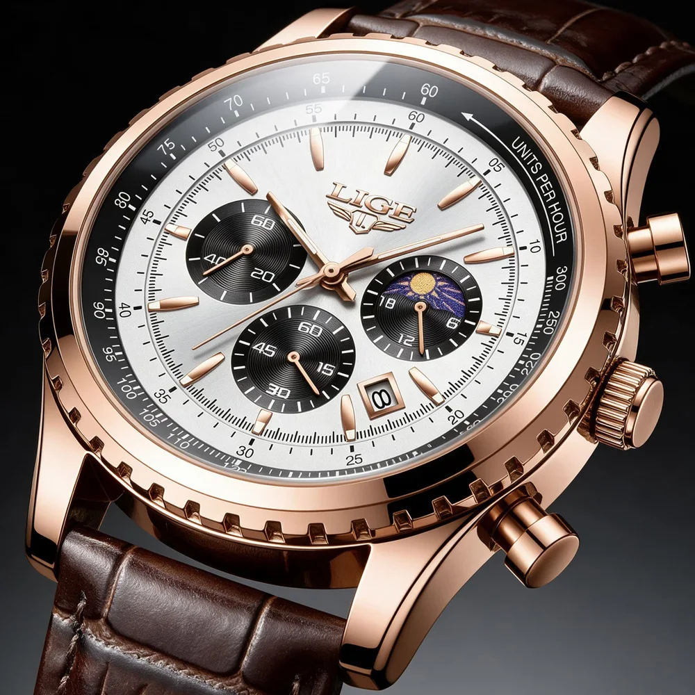 LIGE Fashion Mens Watches Top Brand Luxury Leather Casual Quartz Watch Men's Sport Waterproof Clock Watch Reloj Hombre+Box