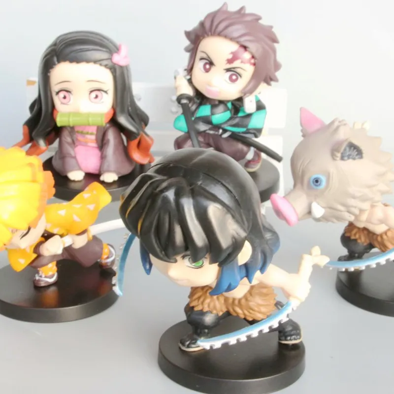 5pcs Anime Figure Demon Slayer Q Posket Kimetsu No Yaiba Doll Tanjiro Nezuko Zenitsu Kawaii Model PVC Toy Desktop Decoration view 6