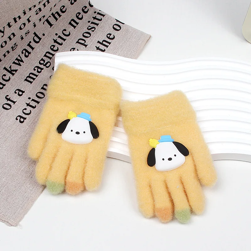 Sanrio children\'s gloves winter cute plush warm five-finger half-finger gloves boys and girls writing gloves