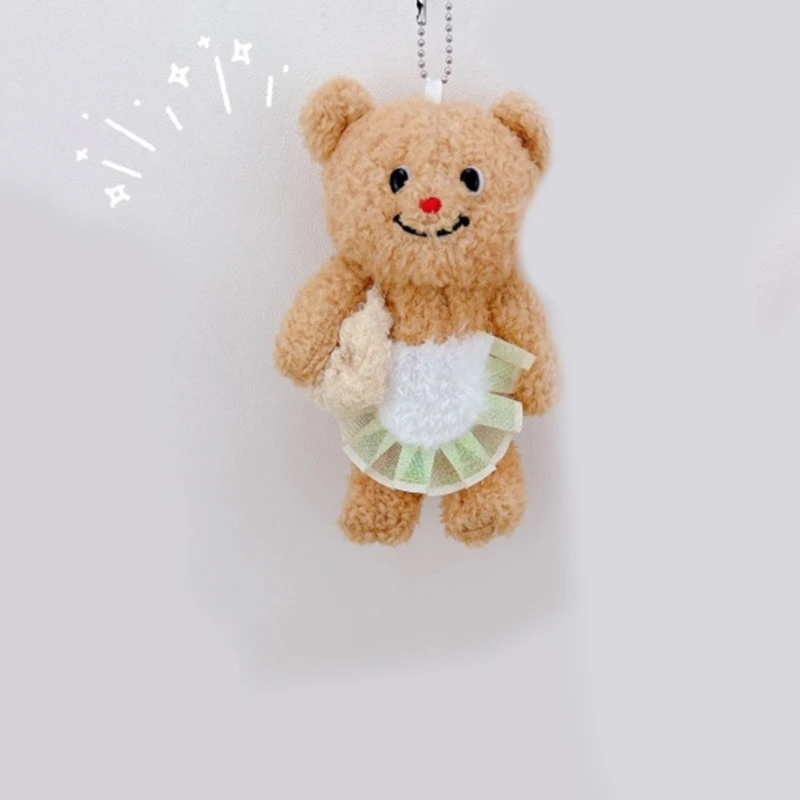 Lovely Plush Apron Bear Keychain Pendant Backpack Decoration Charm Jewelry