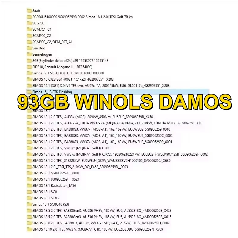 

ГОРЯЧИЕ 93 ГБ WINOLS DAMOS Big Archive Damos Mappacks для Winols Software BIG PACK Package Chip Tuning Maps Все карты данных файл