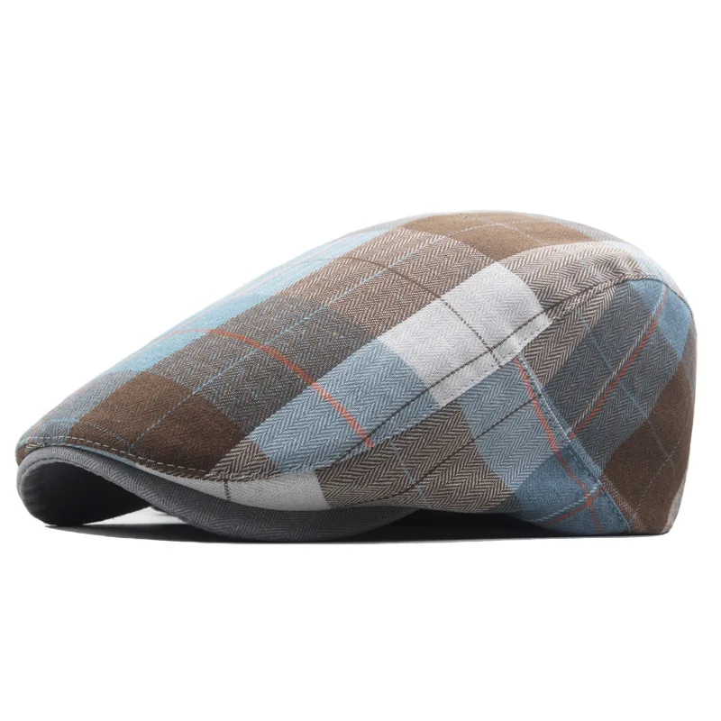 2025 Colour Checkered Beret Male Literary Forward Cap Thin Section Spring and Autumn England Retro Duck Tongue Cap Newsboy Cap