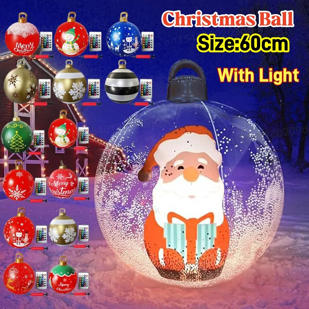 60 cm Weihnachtskugel mit Lichtfernbedienung, Weihnachtsmann, Schneemann, Weihnachtsbaum, leuchtende Luftballons, Urlaub, Party, Hof, Garten, Weihnachtsdekoration
