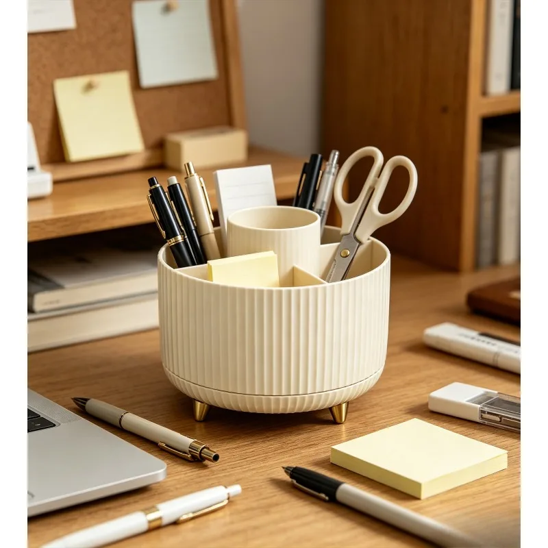 Desktop Rotating Cosmetic Storage Holder PP Material Makeup Brush Organizer Vanity Lipstick Box Pen Holder