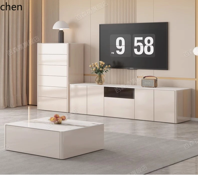 rock slab solid wood TV cabinet living room household floor small apartment side cabinet