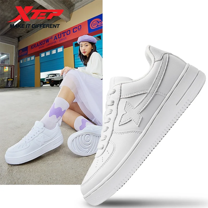 Xtep Women Skateboarding Shoes Female Spring Non-Slip Women's Walking Shoes White Black Durability Cozy Sneakers  881218319851