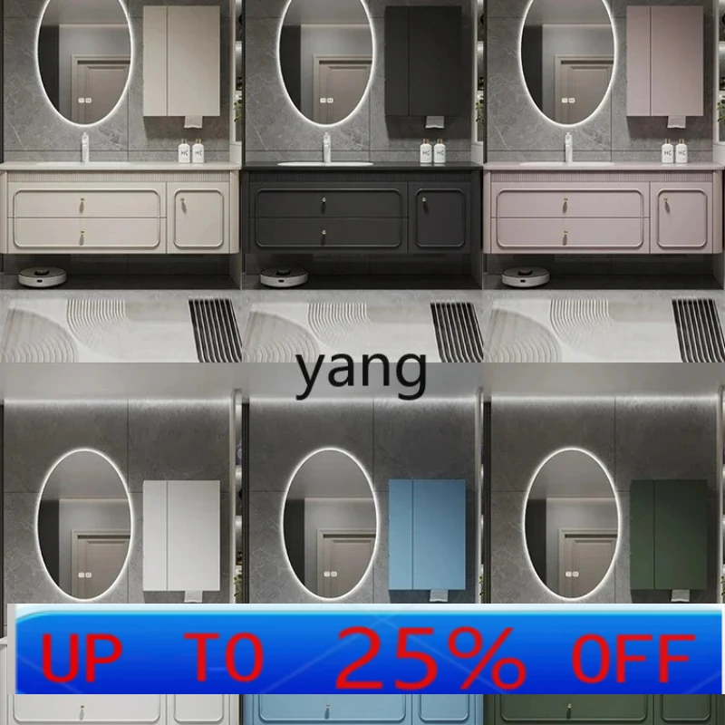 

LH Retro Bathroom Cabinet Combination Stone Plate Seamless Whole Washbin Bathroom Solid Wood Face Washing Wash Basin Cabinet