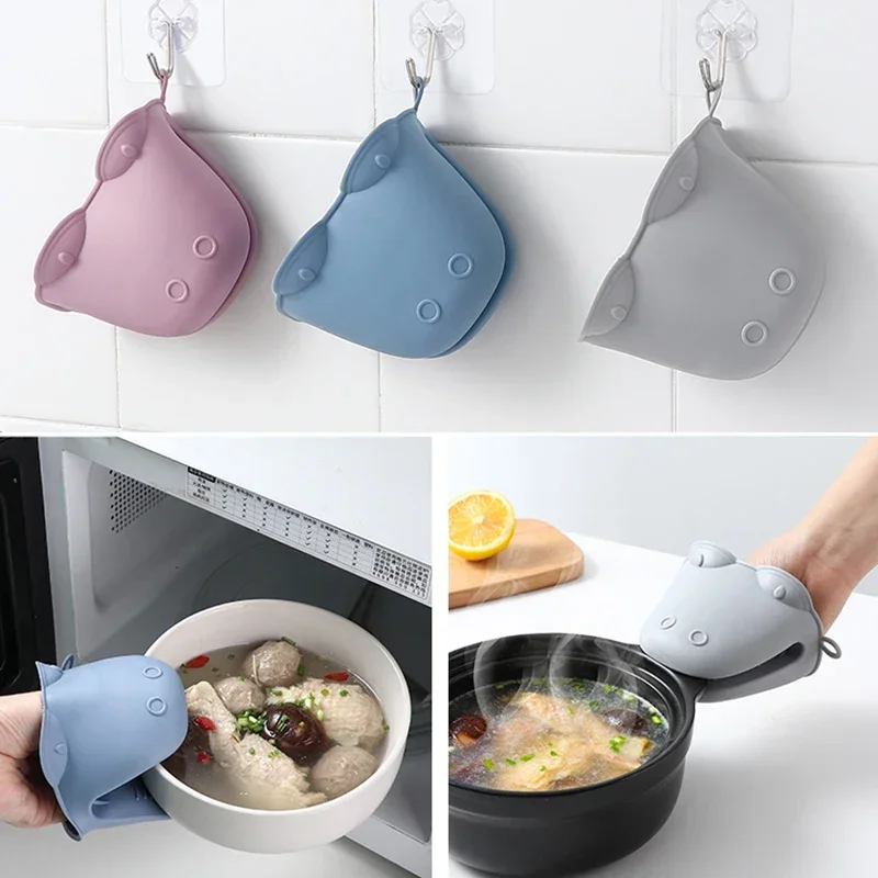 1Pc Silicone Heat Resistant Gloves Clips Insulation Non Stick Anti-slip Pot Bowel Holder Clip Cooking Baking Oven Mitts