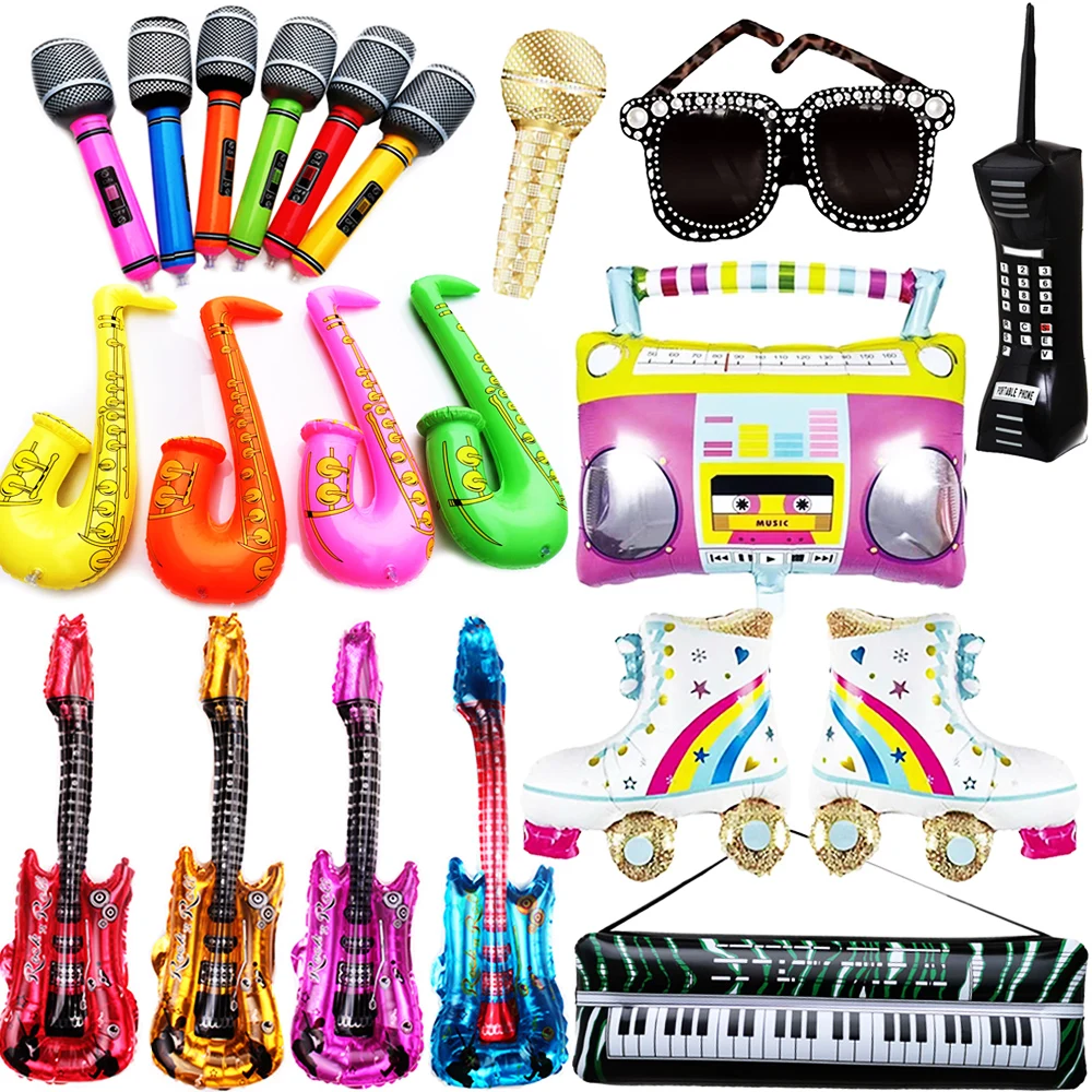 Inflatable Guitar Foil Balloon Piano Musical Instrument Toys Rock Star Rock Roll Birthday Party Decoration 80s 90s Party Supplie