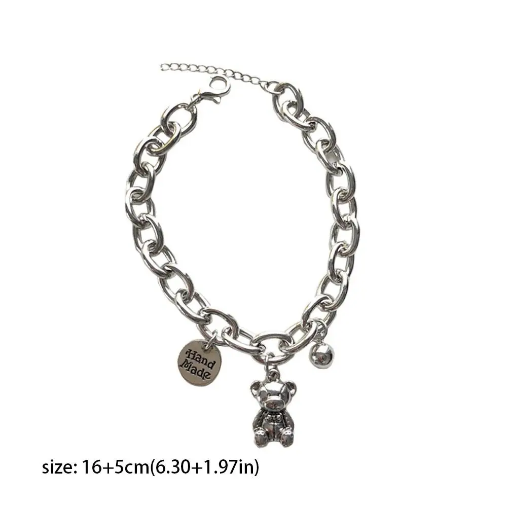 Silver Color Love Bear Round Charms Bracelet Retro Temperament Hip-hop Jewelry Birthday Gift