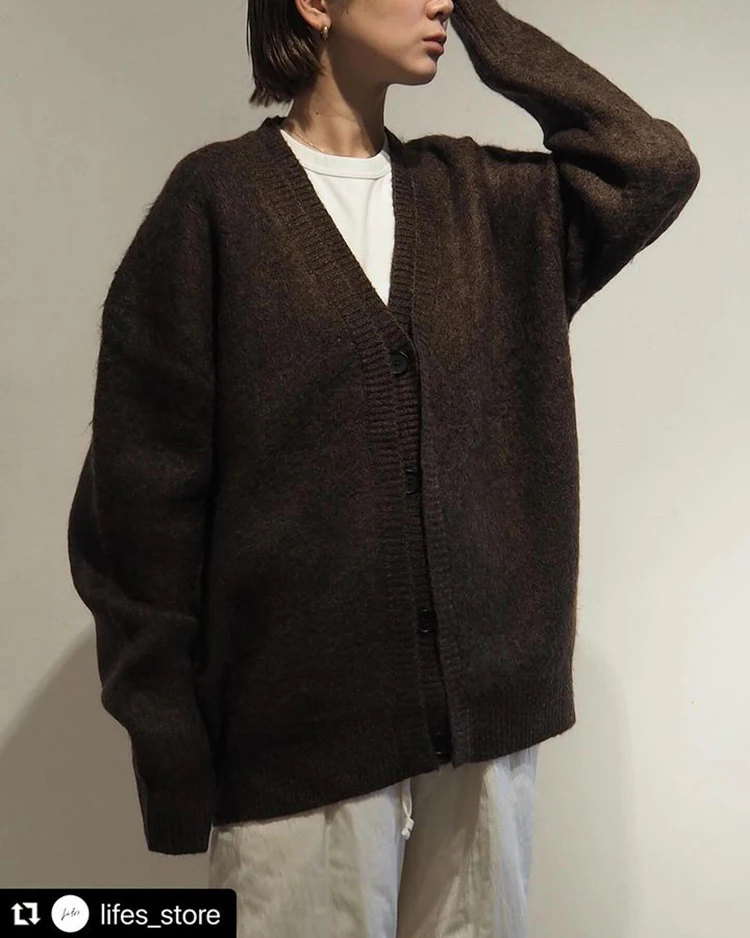 Pull japonais à col en V pour femme, cardigan en tricot simple, haut classique, veste mince, gris décontracté, automne et hiver