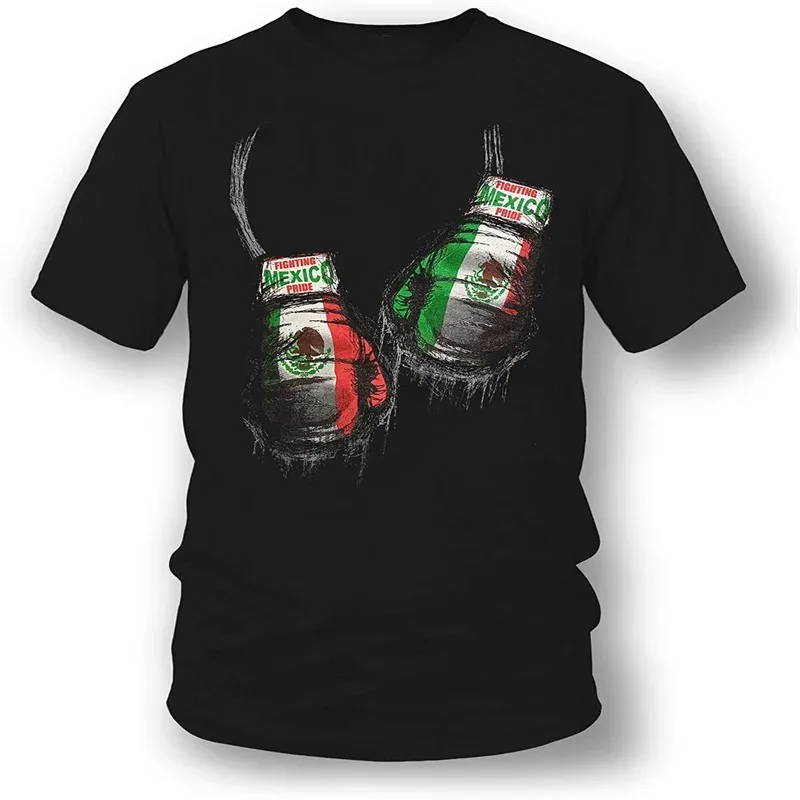 2024 Boxing Glove Mexican Pride Mexico Boxer T-Shirt Summer Cotton Short Sleeve O-Neck Men's Casual T Shirt New Oversized Tees