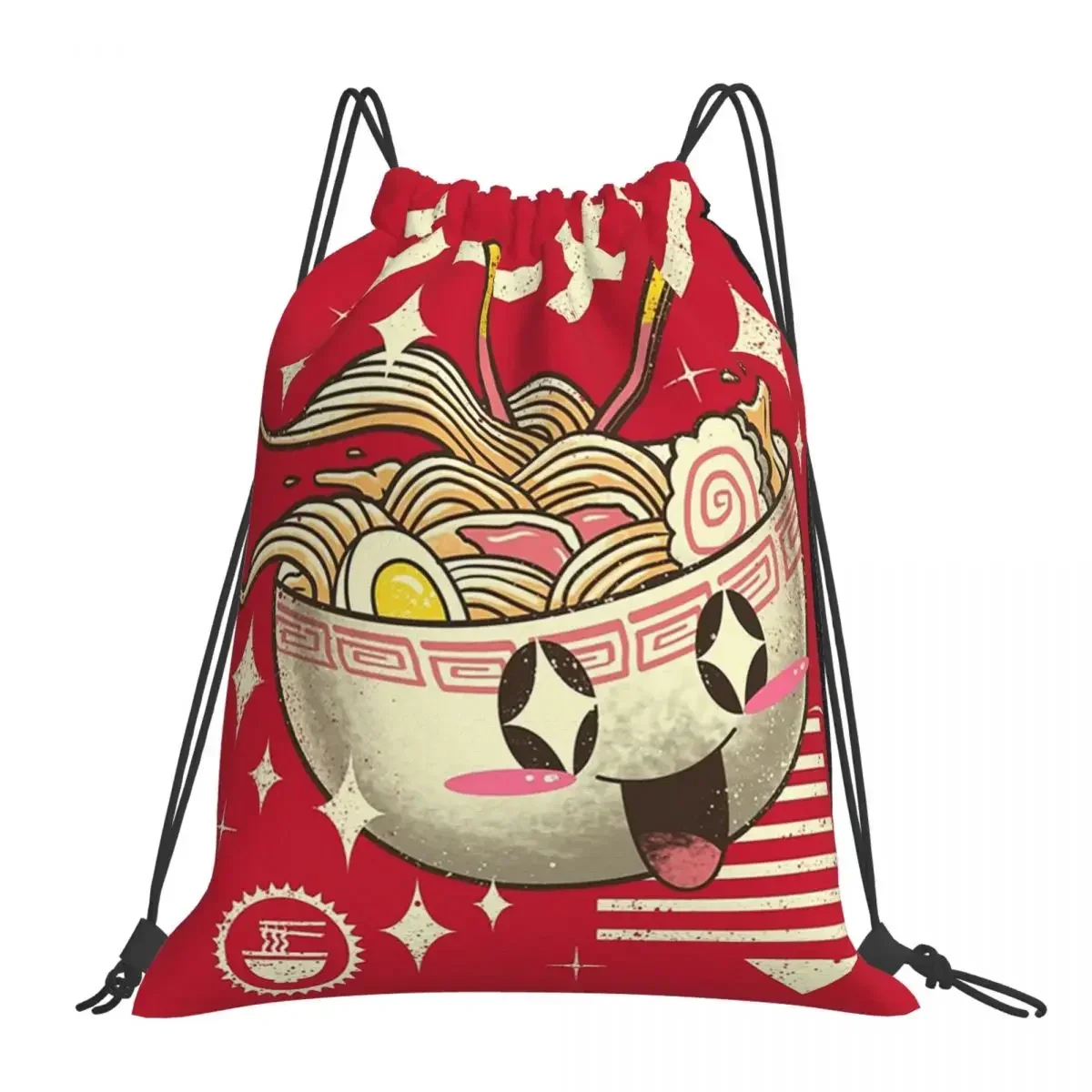 Kawaii Ramen Backpacks Multi-function Portable Drawstring Bags Drawstring Bundle Pocket Storage Bag BookBag For Travel Students