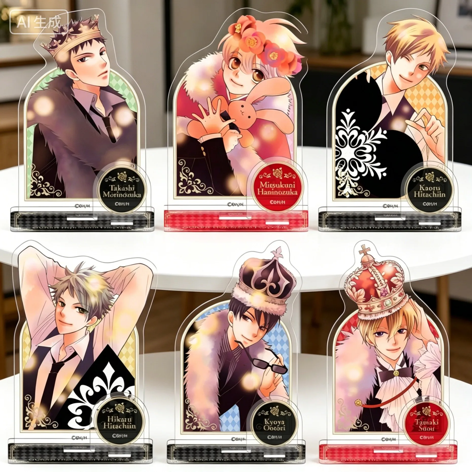 Anime Ouran High School Host Club Mitsukuni Haninozuka Acrylic Stand Model Plate Keychains Subtitle with character names