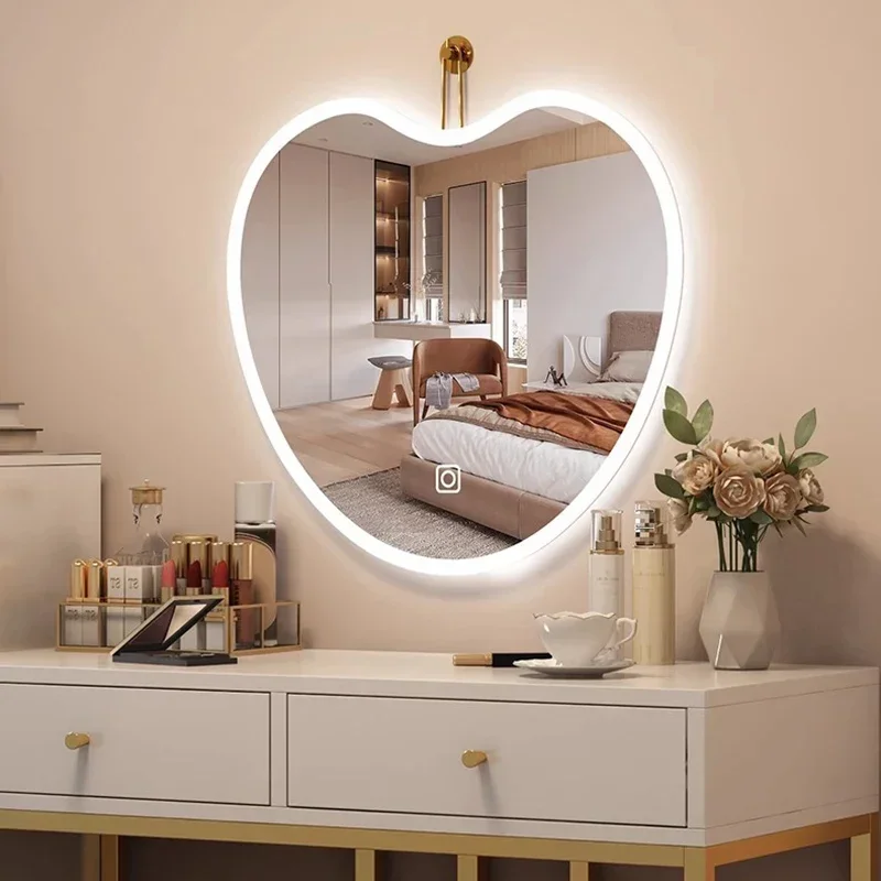 

Aesthetic Heart Mirror Smart Light LED Girls Art Aesthetic Mirror Wall Small Modern Bedroom Designer Spiegels Decoracao Quarto