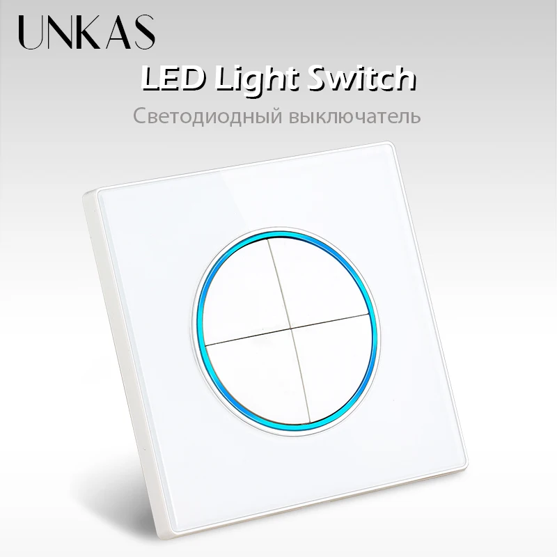 UNKAS Wall Light Switch LED Round Button Push-return 1 2 3 4 Gang Glass And Matt Brushed Aluminum Panel Silver Black Gold