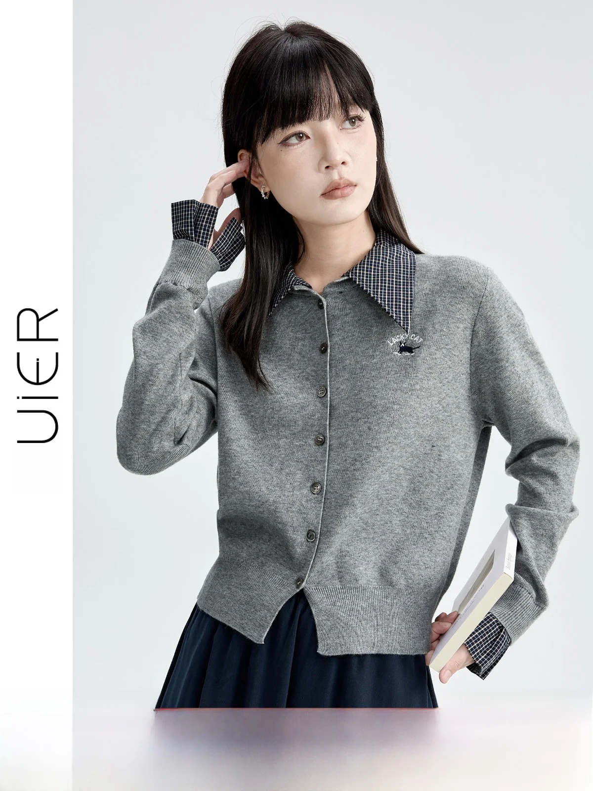 

Повседневный вязаный кардиган с вышивкой и разрезами для женщин, осенний модный топ в стиле пэчворк, бренд Guier, стандартный крой, длинный рукав