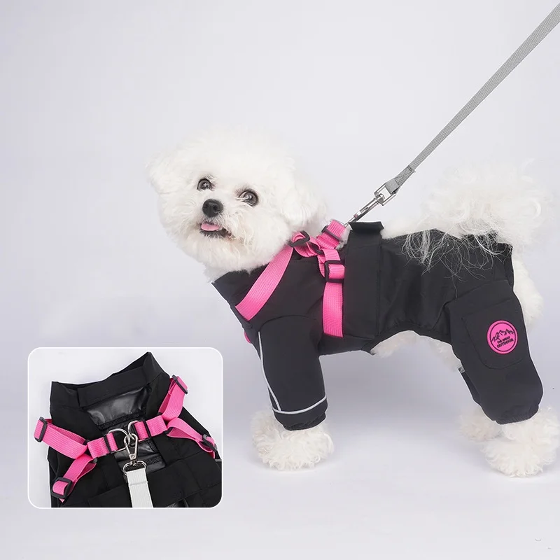 Pakaian Anjing Tahan Air Jaket Keluar All-In-One Tahan Debu Tahan Kotoran Pakaian Reflektif Empat Kaki dengan Tali Kekang Terintegrasi
