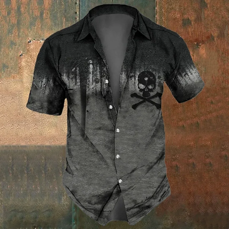 

Men's Halloween Skull 3D Print Breathable Hawaiian Shirt Beach Vacation Shirt Men's Street Clothing Shirt Short Sleeve Lapel Top