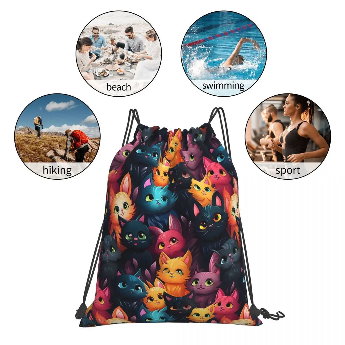 CATS Backpacks Portable Drawstring Bags Drawstring Bundle Pocket Sports Bag Book Bags For Man Woman Students