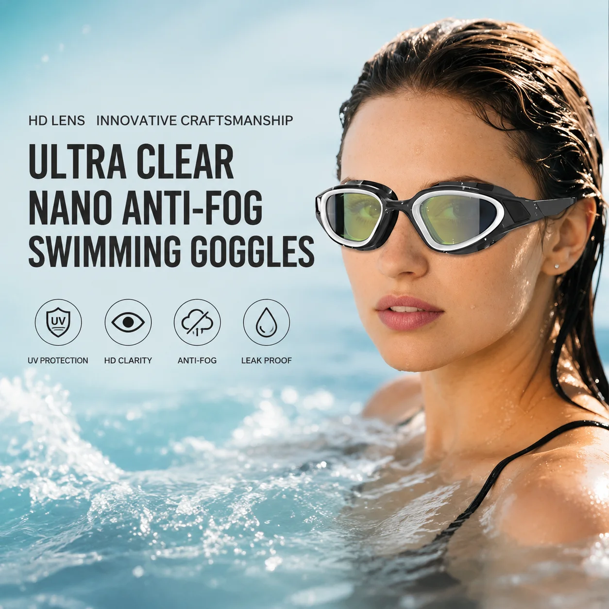 

Ultra-Strong Anti-Fog Swimming Goggles for Adults, HD Vision, UV Protection, Comfortable Silicone Seal, Leak-Resistant