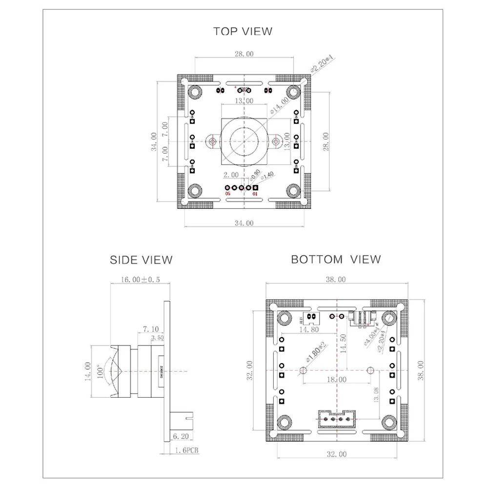 OV9281 USB Camera Module 1MP 60 FPS Night Vision with Infrared LED Board Driver-Free USB 2.0 Interface Black White Imaging