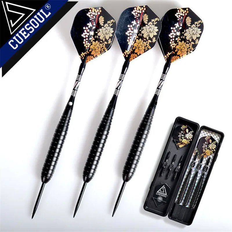 3PCS CUESOUL 25g Steel Tip Dart Pin With Brass Barrel And Aluminum Shafts Black Flower For Outdoor Dart Games