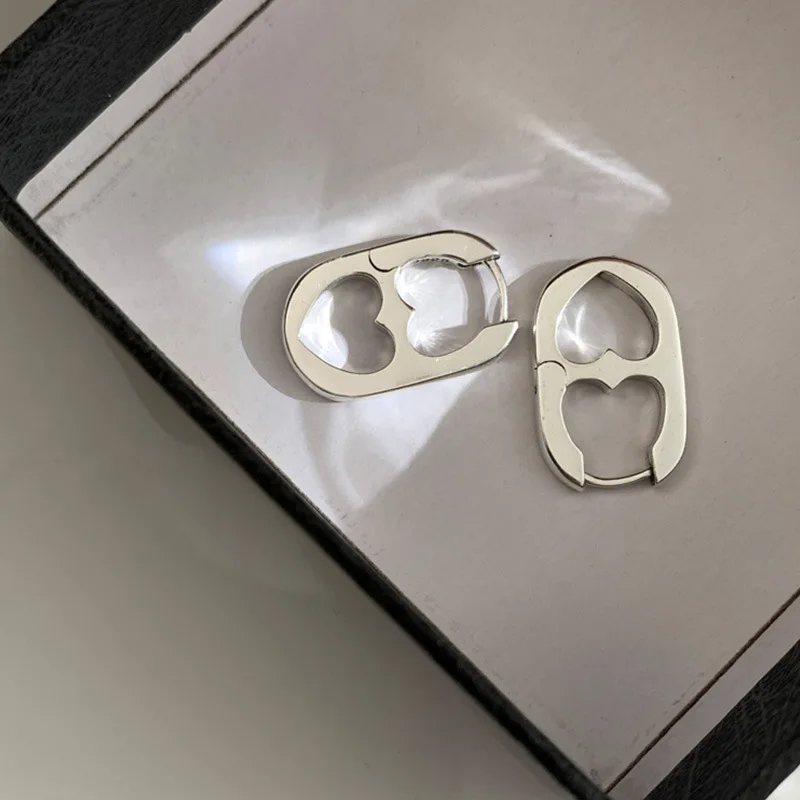 Silver Color Hollow Double Heart Earrings for Women Korean Style Design Ear Buckle 2023 Korea Fashion Jewelry Accessories