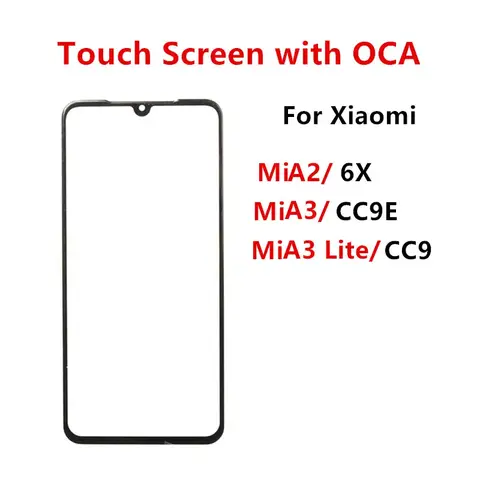 Front Glass For Xiaomi Mi A2 A3 Lite 6X Touch Screen LCD Display Out Panel Cover Lens Repair Replace Parts + OCA