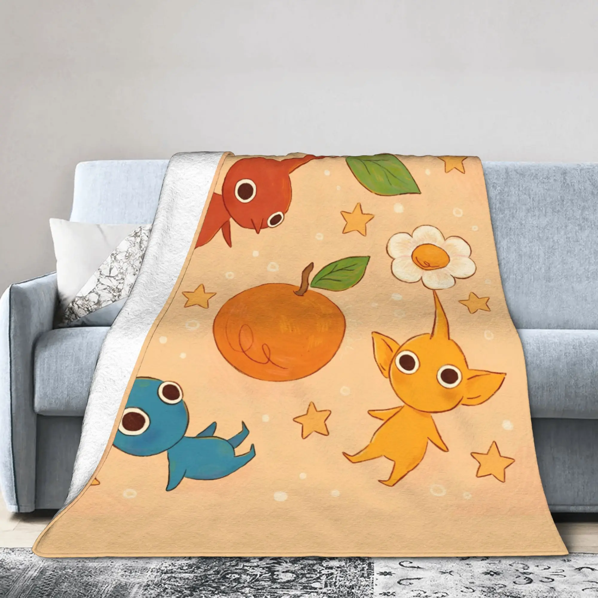 Pikmins Family Cute Fun Flannel Throw Blanket Game Anime for Bedding Knitted Blanket Gift Super Soft Breathable Throws