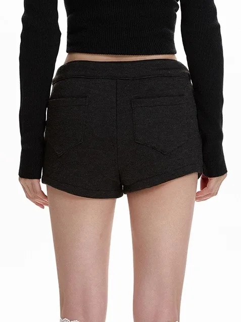 High Waist Thickened Fleece Short Pants Women's Casual Black Silk Bootcut Pants Slimming Booty Shorts Autumn Winter New Style