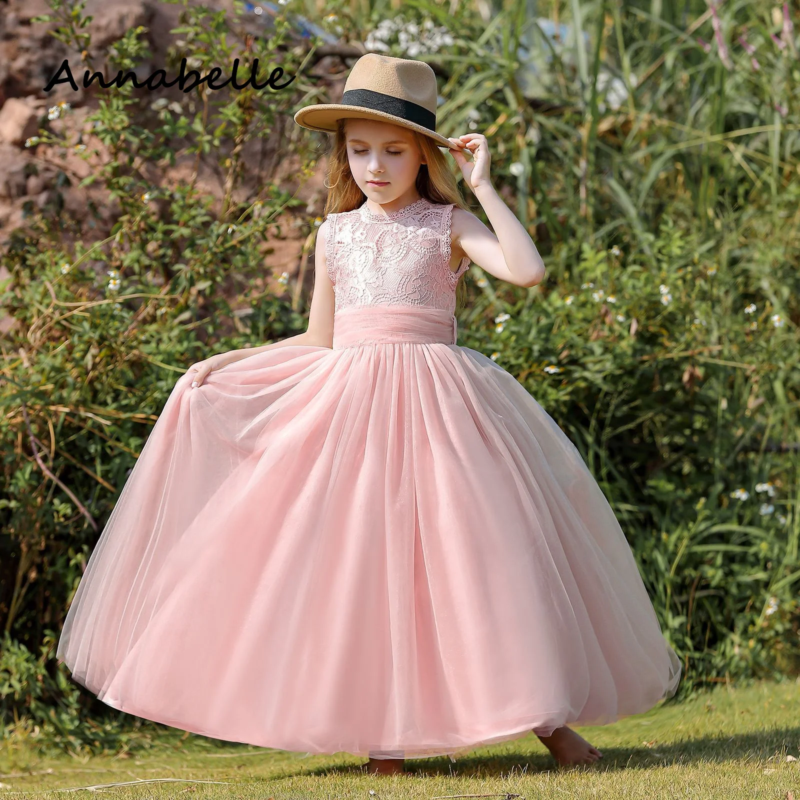 

Annabelle Flower Girl's Long Dress Puffy Flower Baby Wedding Cute Sleeveless dress White Dress Priness Girl Bow Dresses