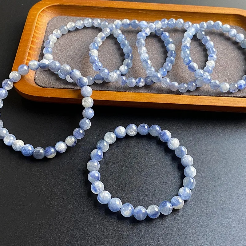 Natural Oil Painting Cyanite Spiritual Bracelets Women Healing Natural Stone 6mm Round Blue Dumortierite  Bracelet for Gift