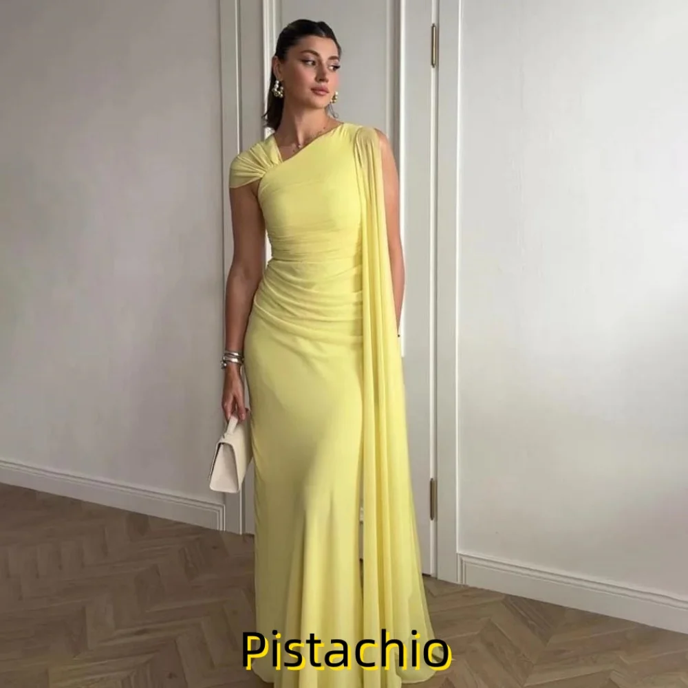 

Customized Exquisite Ruched Women Prom Dress Sexy One Shoulder Charming Mermaid Floor Length Party Dress Women Evening Gown