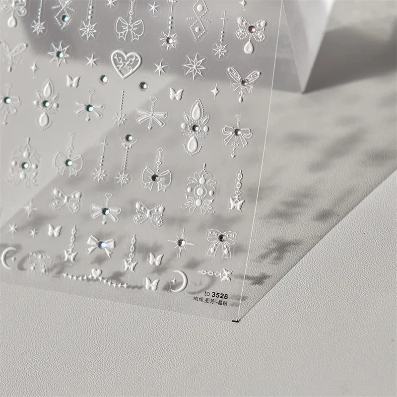 Glossy Pearl Gem Laser White Butterfly Moon Stars Bead Pendant Nail Stickers Design Decoration Decals DIY Manicure High Quality