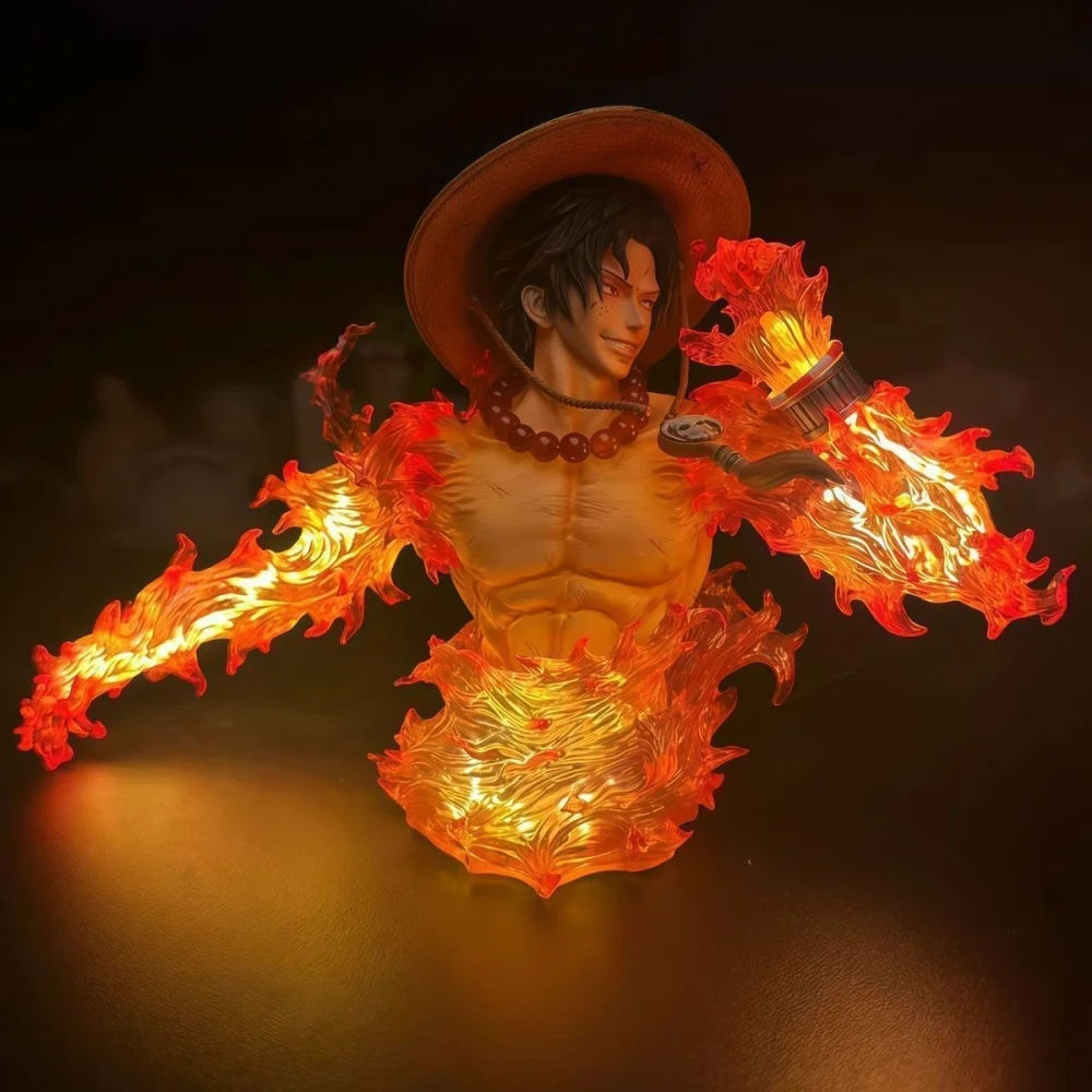 Anime One Piece Portgas D Ace Action Figure Pvc Statue Ace with Light Figures Ornament Collection Model Toys for Gifts