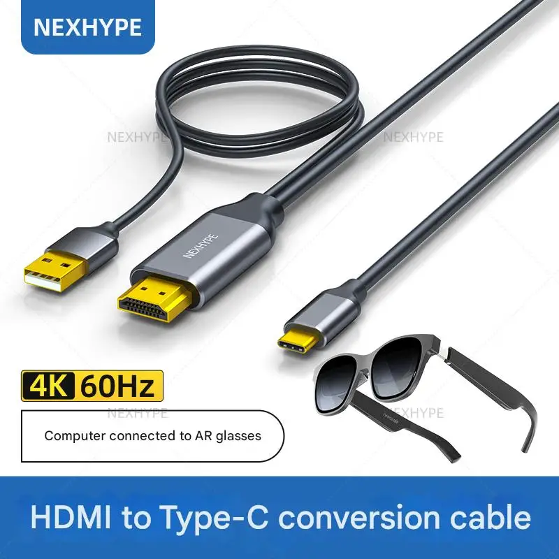 HDMI Cable For Xreal Air2 Pro 1S One Pro Rokid Air Max Rayneo Air4 GT Smart Glasses Suitable PS5 Switch SteamDeck H To C