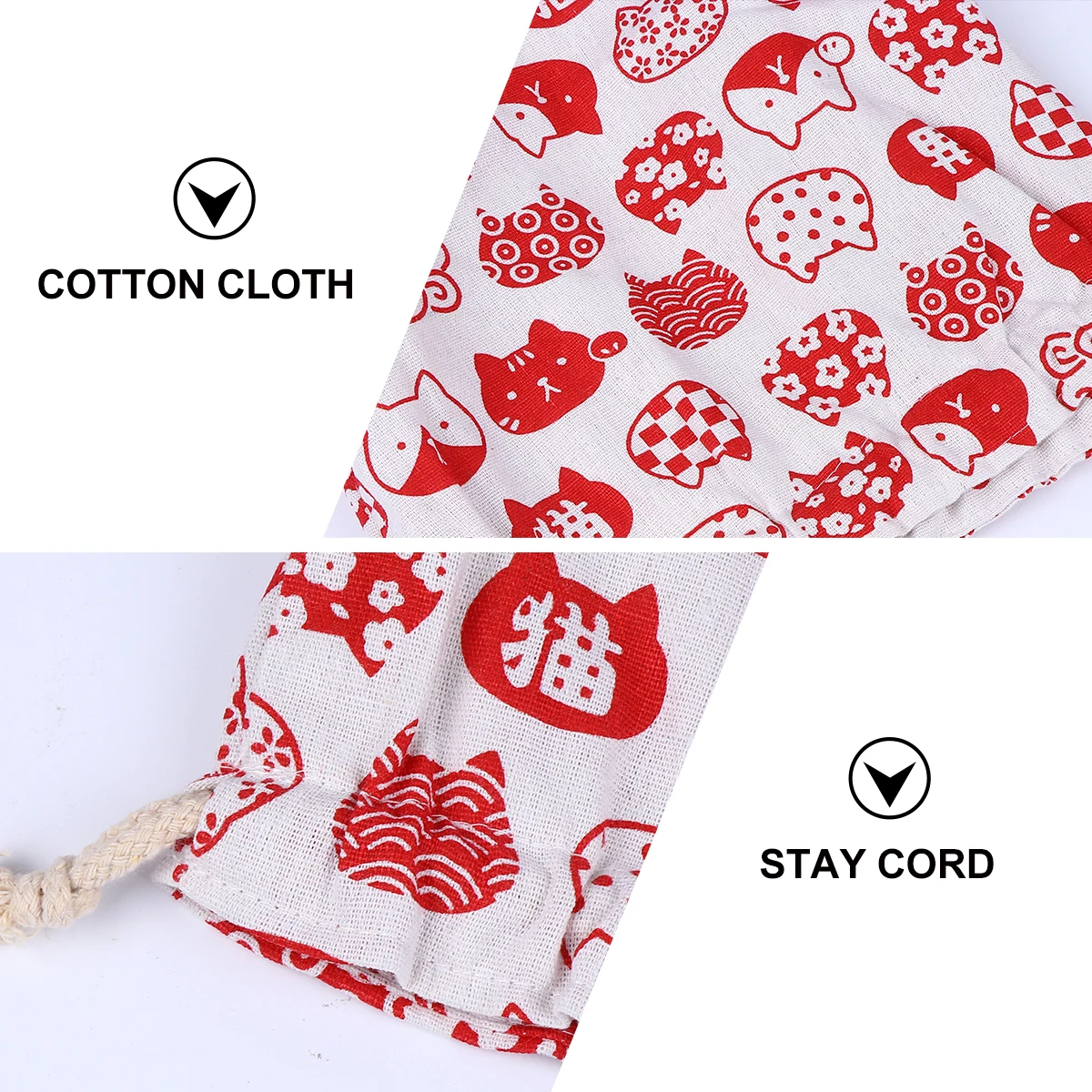 

1pc Japanese Style Bento Double Layer Cotton Linen Lunch Bag Portable Drawstring Sling Picnic Bag Office Work Use Red