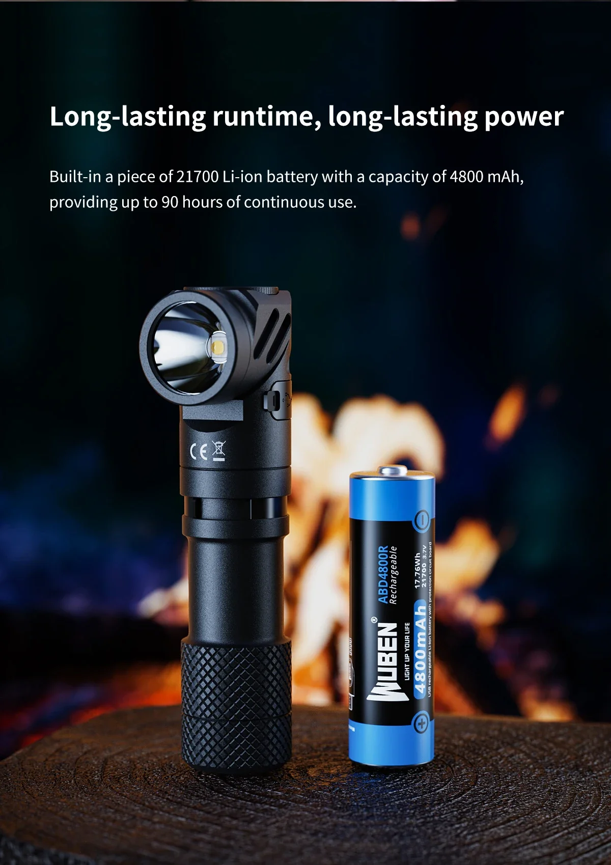 WUBEN L1 Dual-Quellen-Licht, wiederaufladbare Taschenlampe, 2000 Lumen, magnetischer Schwanz, wasserdichte Taschenlampe für Outdoor-Camping, Wandern, Beleuchtung – Detail 8
