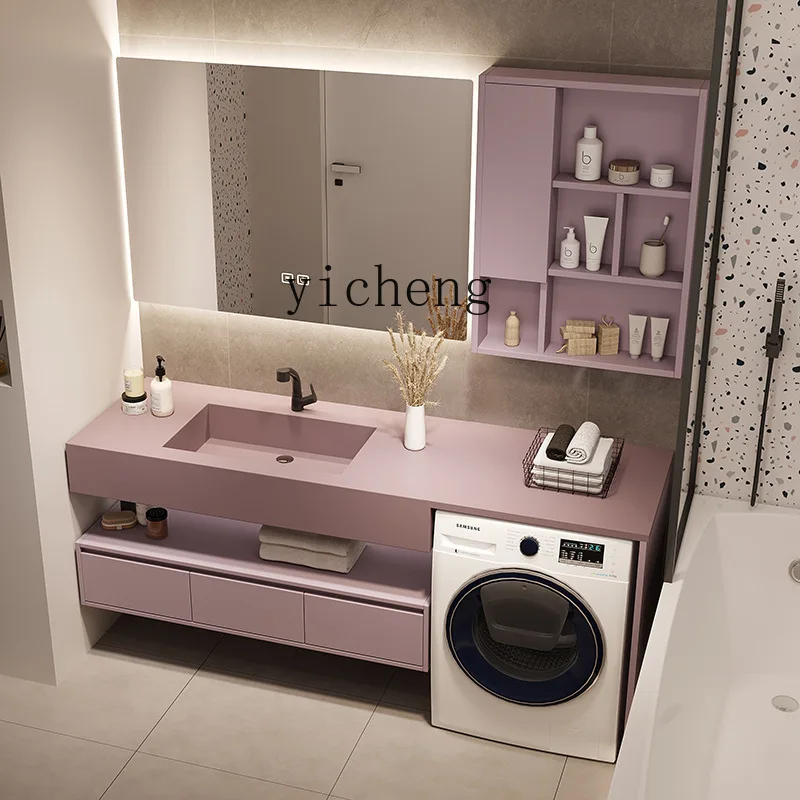 XL High and Low Washing Machine All-in-One Cabinet Combination Stone Plate Bathroom Cabinet Washbasin Washstand