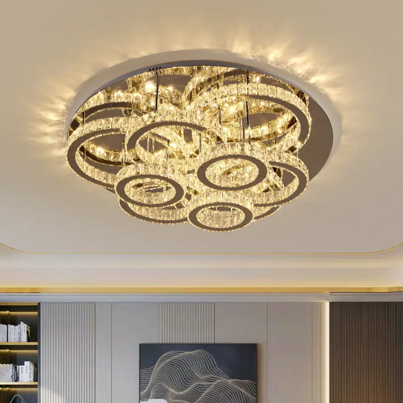Modern Design Circle Ceiling Lamp Hotel Round Ring Crystal Led Ceiling Light for Living Room
