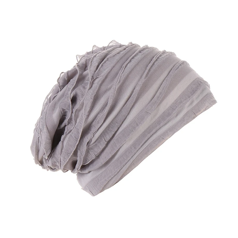 

Women Man Folds Solid Color Beanies Chemo Cap Hair Loss Stretch Turban Spring Hat for Lady Thin Beanie Hip Hop Cap
